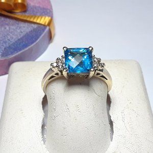 1.85ctw Natural Checkerboard Princess Topaz & Diamond 14Kt Yellow Gold Ring16969